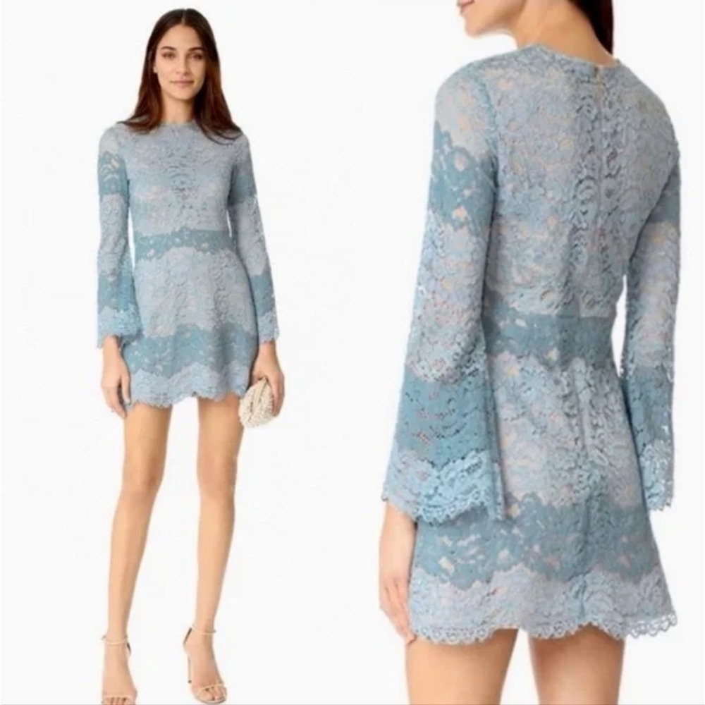 WAYF Dream Lover multi tone muted teal bell sleeve Lace Mini dress‎ size medium